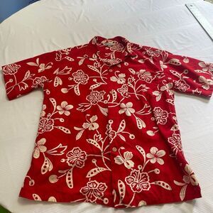 Vintage 1950’s Kilohana Hawaiian Shirt Men’s Medium Red Floral Print Loop Collar